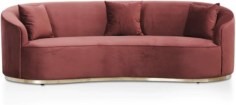 Pixa Homes Pixahomes Modern Curved Velvet Sofa with Gold Base - Beige, 3-Seater (210cm) - Image 5